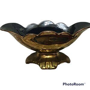 Vintage Large Beswick Black & Copper Luster Ware Boat Shape Vase 1620